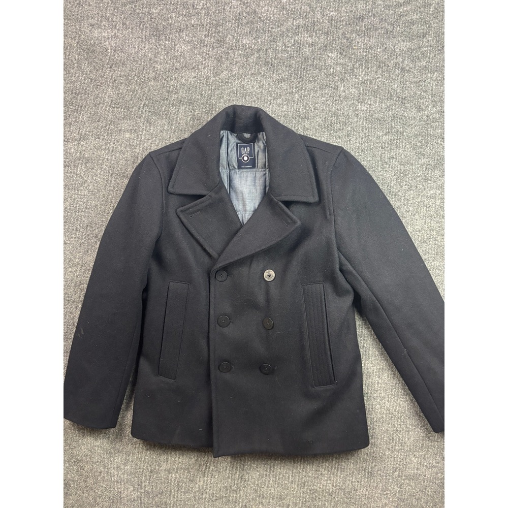 Gap Pea Coat Mens Small Black Wool Blend Double Breasted Quilted Lining Jacket